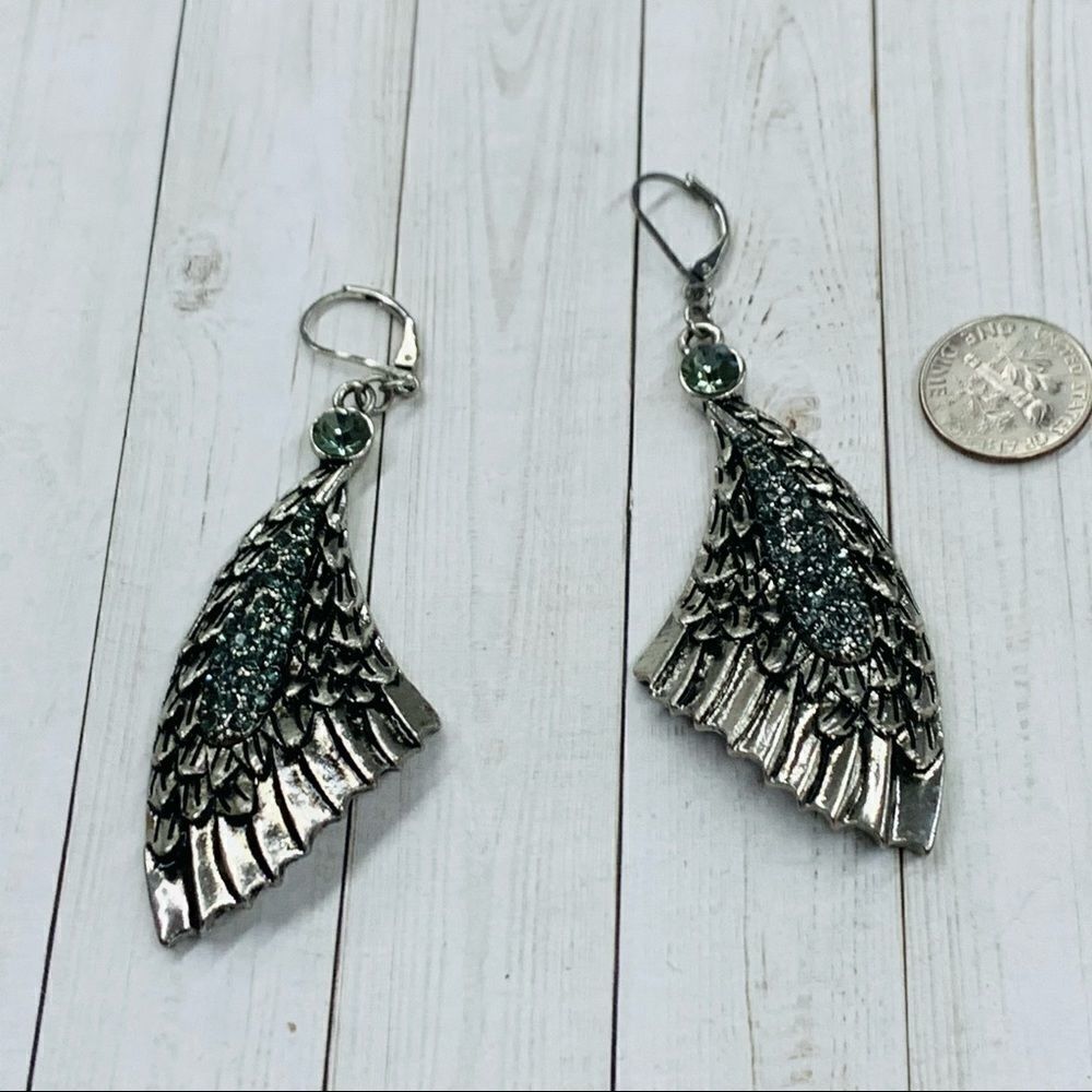 MNG Silver and Crystal Angel Wings Earrings